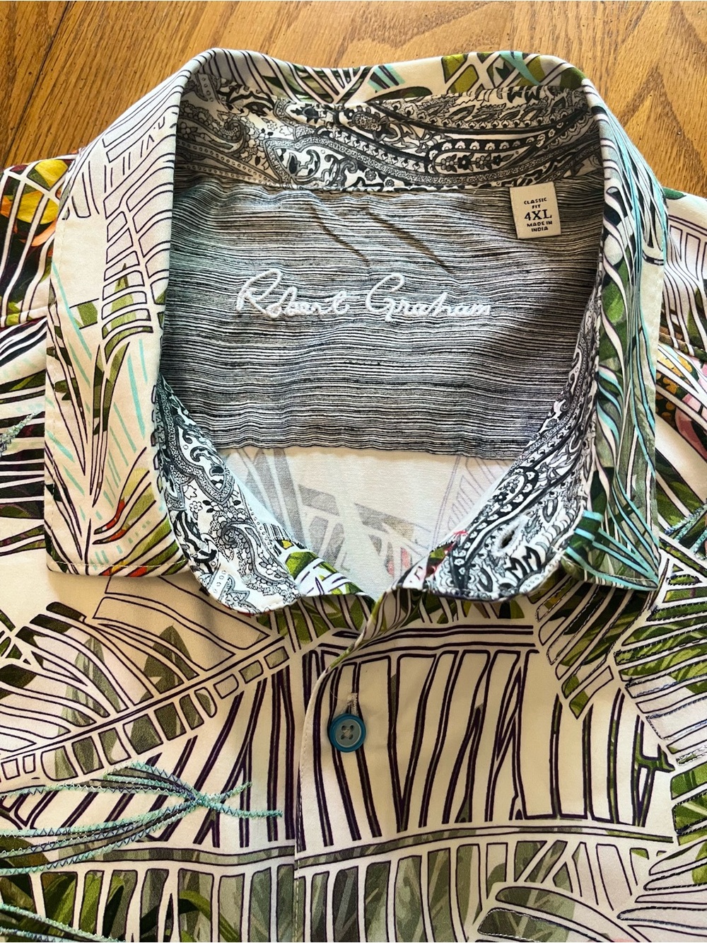 Robert Graham Palm Leaf Print Embroidered Short Sleeve Shirt 4XL - Picture 11 of 12